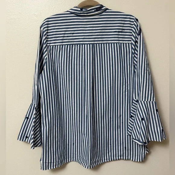 Charter Club relaxed fit navy Striped Button-Up Shirt with Embroidery - Picture 3 of 7